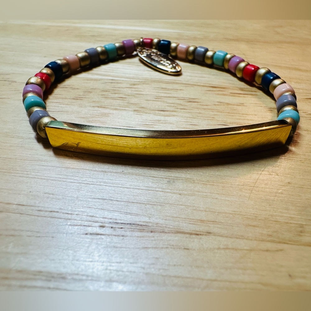 Colorful Beaded Bracelet with Gold ID plate
